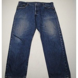 Levi’s 501 Button Fly Mens Blue Denim Jeans  42 x 32 Pants Dark Wash Classic